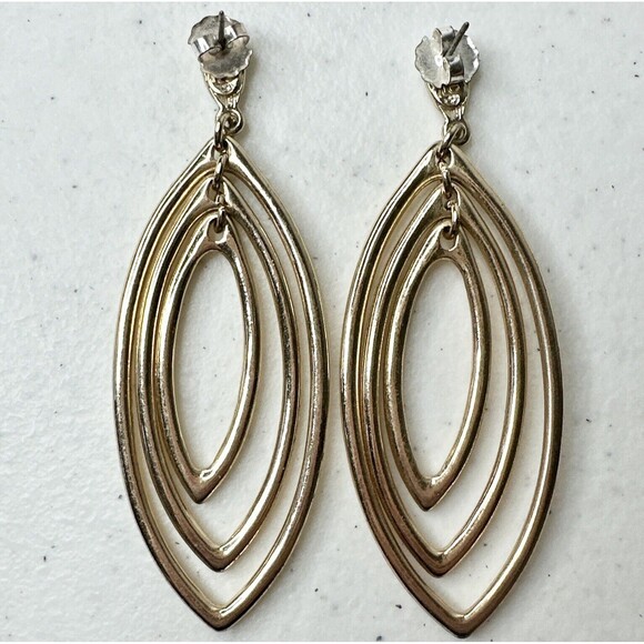 Liz Claiborne Vintage Gold Tone 3 Tiered Dangle Drop Earrings‎ 3” - Picture 4 of 4